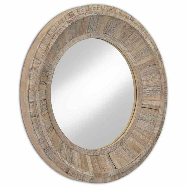 Whitewash Kanor Round Mirror Wall Mirrors LOOMLAN By Currey & Co
