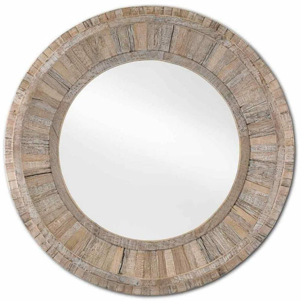 Whitewash Kanor Round Mirror Wall Mirrors LOOMLAN By Currey & Co