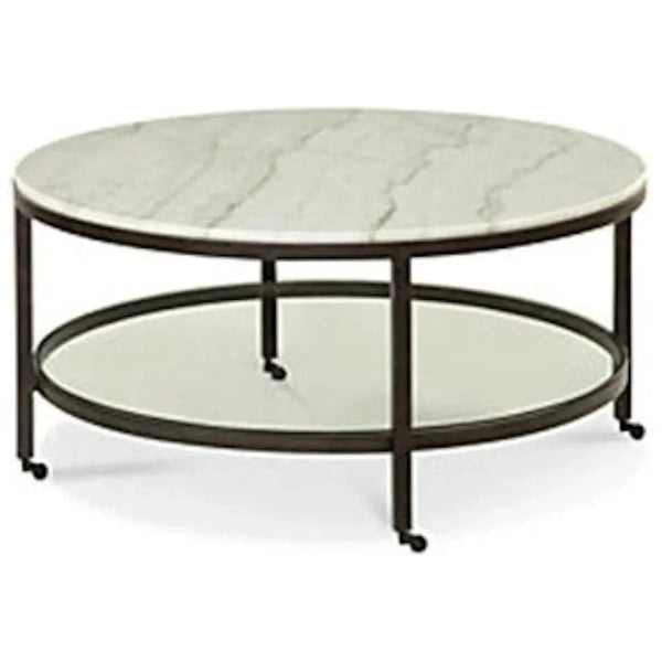 Whitman White Marble Topped Cocktail Table-Coffee Tables-Bassett Mirror-Round-LOOMLAN