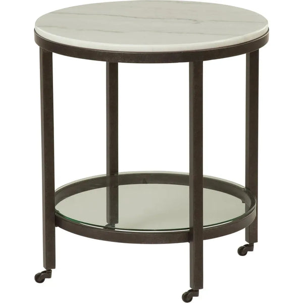 Whitman White Marble Topped End Table-Side Tables-Bassett Mirror-Round-LOOMLAN