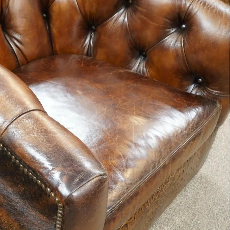 Wild Child Leather on Hide Western Swivel Club Chair