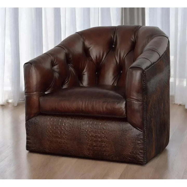 Wild Child Leather on Hide Western Swivel Club Chair - LOOMLAN - Uptown Sebastian - Club Chairs