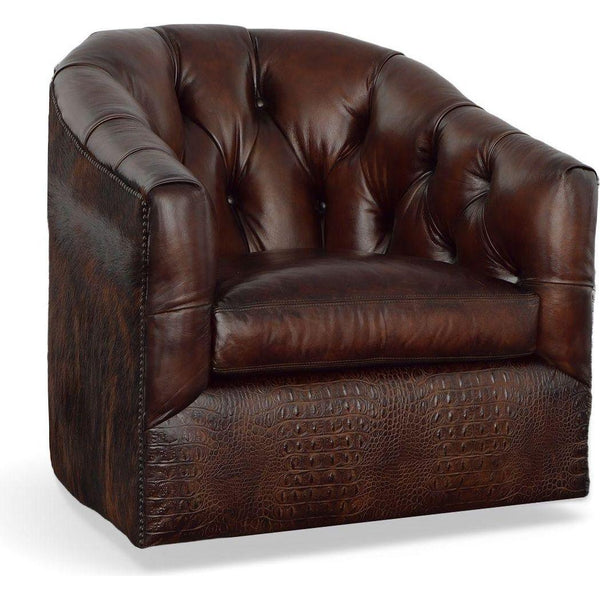 Wild Child Leather on Hide Western Swivel Club Chair-Club Chairs-Uptown Sebastian-LOOMLAN