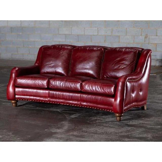 Williamsburg Burgundy Red Leather Sofa Made the USA