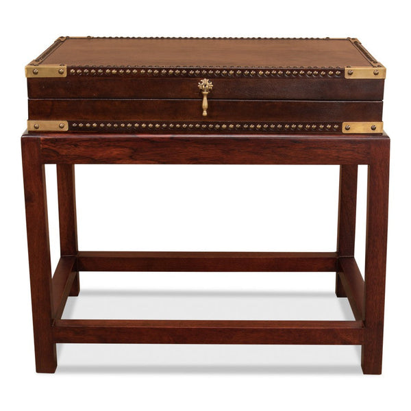 Winchester Box On Stand Leather Accent Cabinet-Side Tables-Sarreid-LOOMLAN