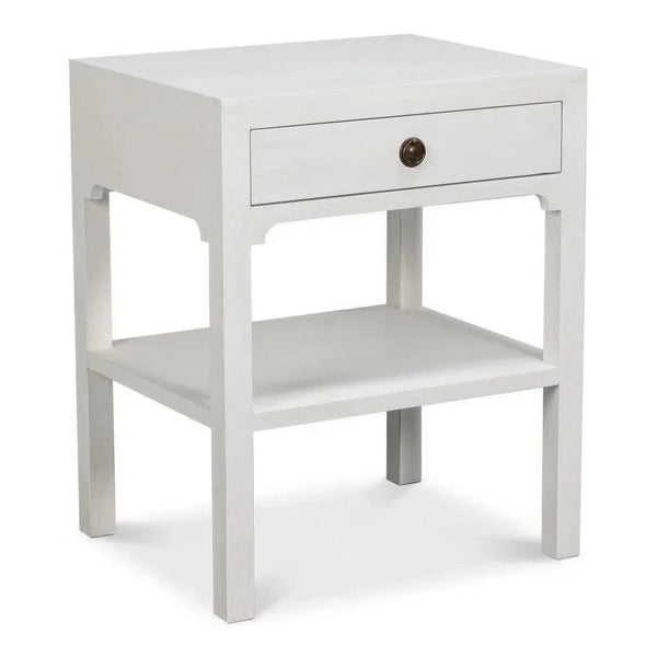 Windy Wood White Rectangular Side Table Single Drawer - LOOMLAN - Sarreid - Side Tables