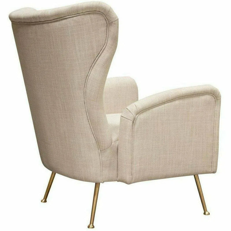 Wingback Armchair Ivory Sand Linen Fabric Gold Metal Legs Club Chairs LOOMLAN By Diamond Sofa