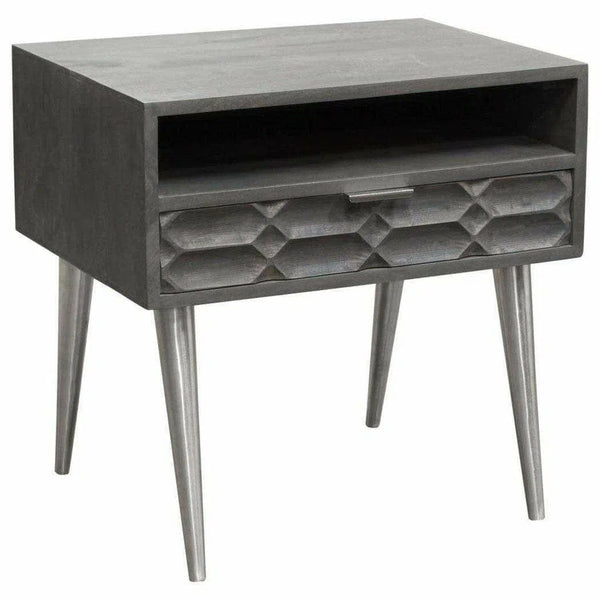 Wood 1-Drawer Accent Table in Smoke Grey Finish Nickel Legs Side Tables LOOMLAN By Diamond Sofa