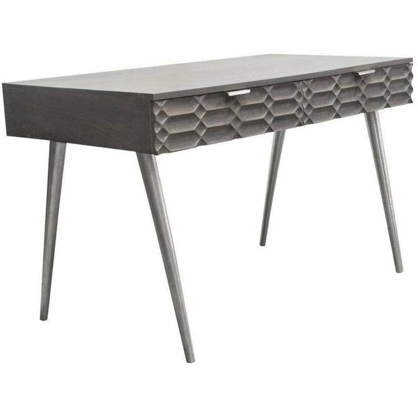 Wood 2-Drawer Writing Desk in Smoke Grey Finish Nickel Legs Home Office Desks LOOMLAN By Diamond Sofa