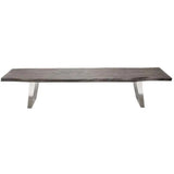 Wood Accent Bench Silver Metal Inlay