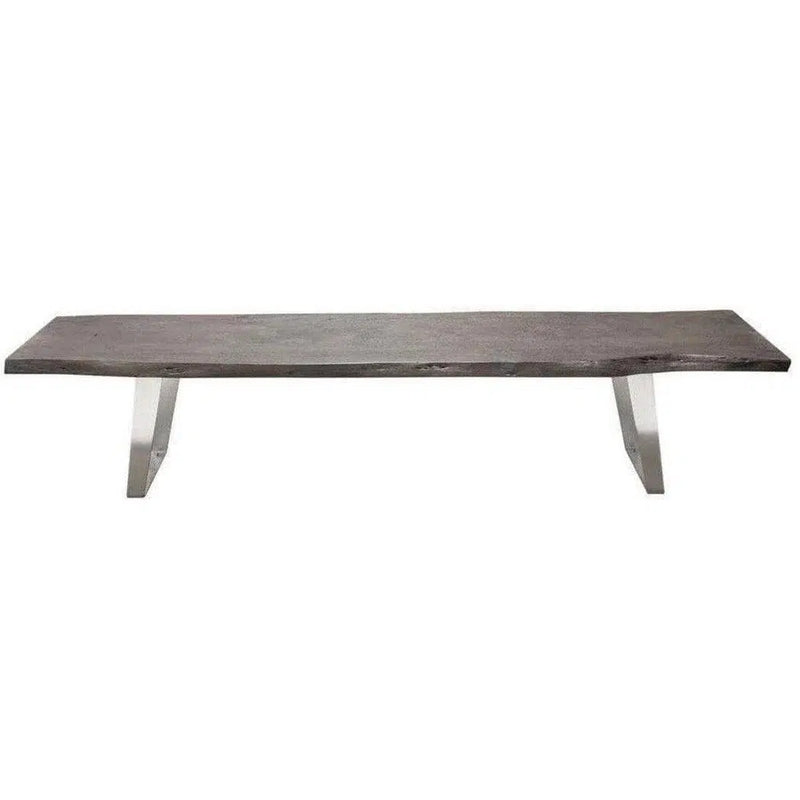 Wood Accent Bench Silver Metal Inlay