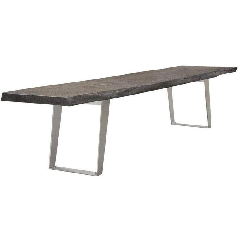 Wood Accent Bench Silver Metal Inlay