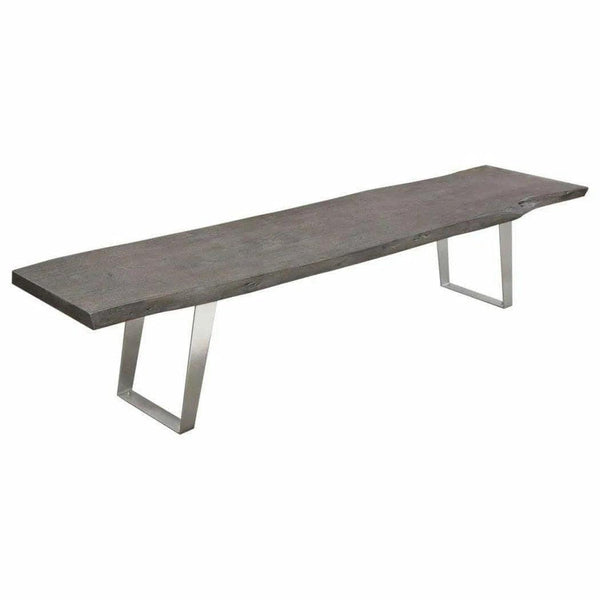 Wood Accent Bench Silver Metal Inlay