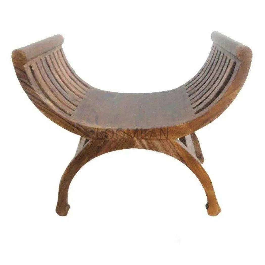 Wood Scooped Seat Accent Chair or Footstool