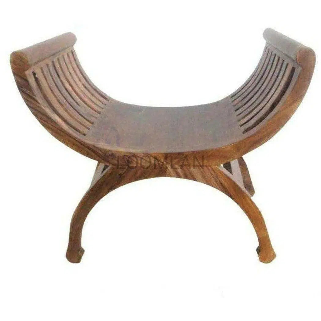 Wood Scooped Seat Accent Chair or Footstool