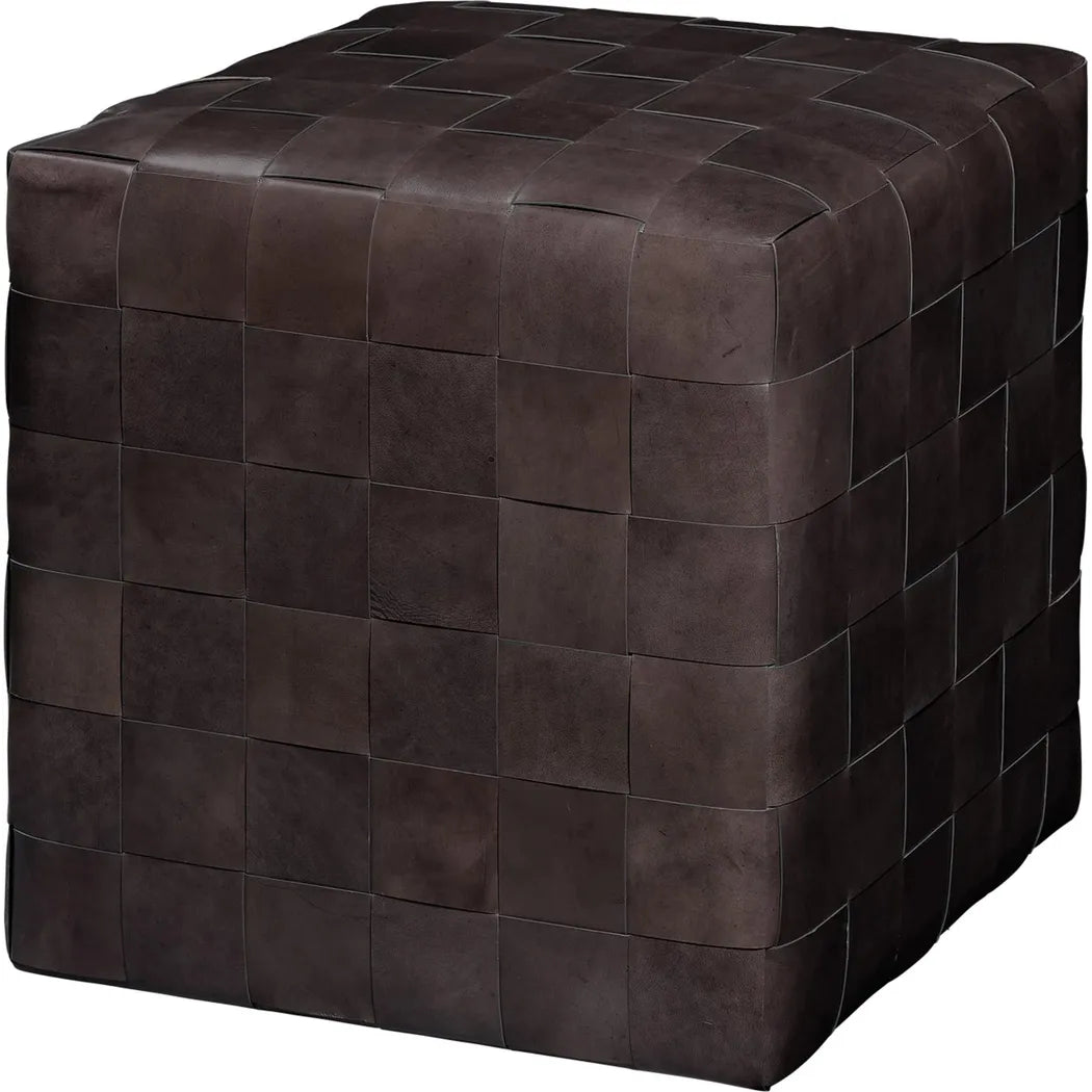 Woven Leather Ottoman Dark Grey