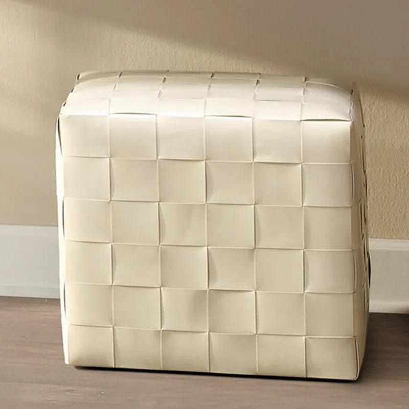 Woven Leather Ottoman White