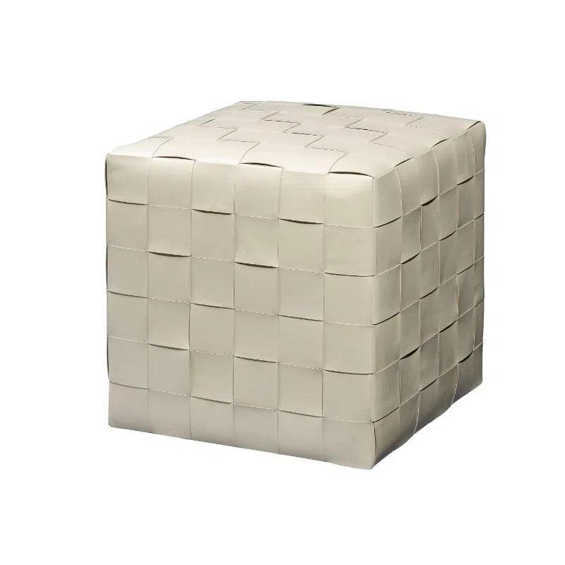 Woven Leather Ottoman White