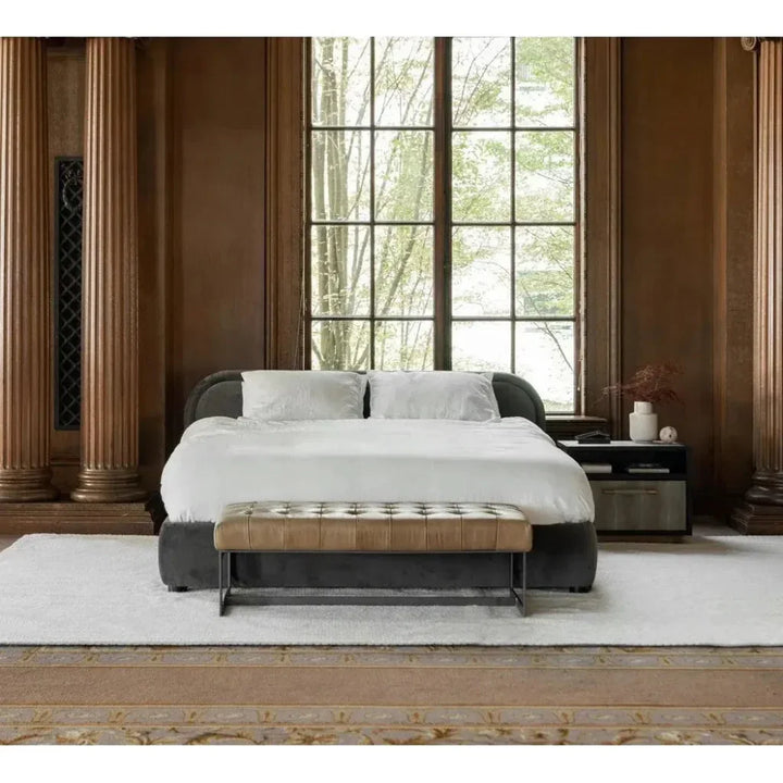 Wyatt Top Grain Leather Bedroom Bench Iron - LOOMLAN - Moe's Home - Bedroom Benches