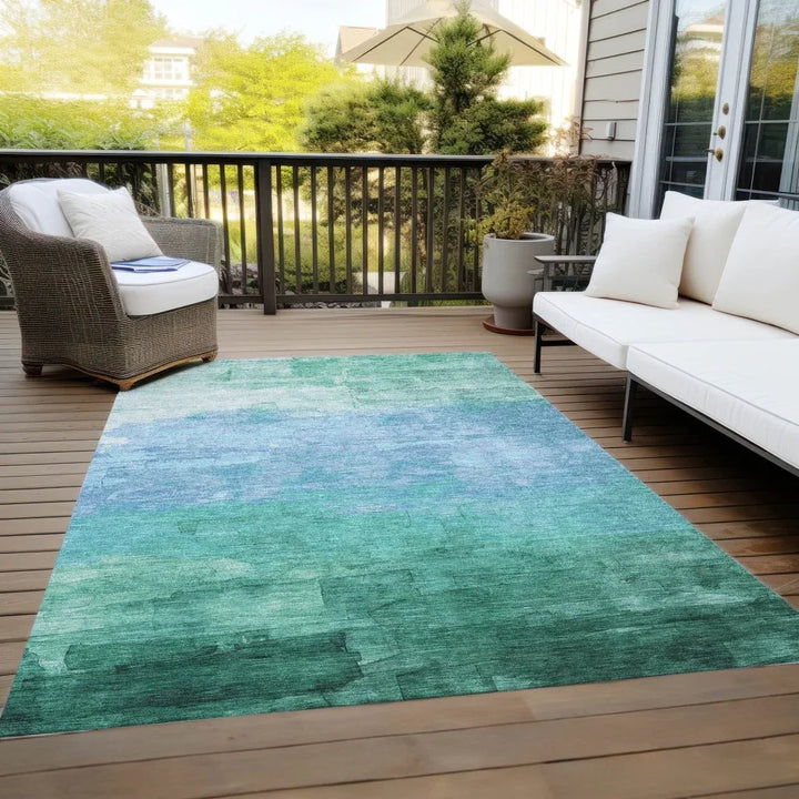 Wyrnleaf Teal Washable Indoor - Outdoor Rug - LOOMLAN - LOOMLAN Rugs - Outdoor Rugs