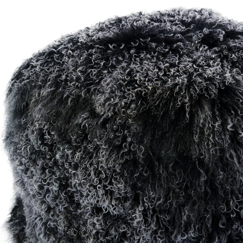 22 Inch Fur Pouf Black Snow Contemporary