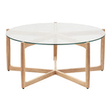 Hetta Natural Solid Oak and Tempered Glass Round Coffee Table