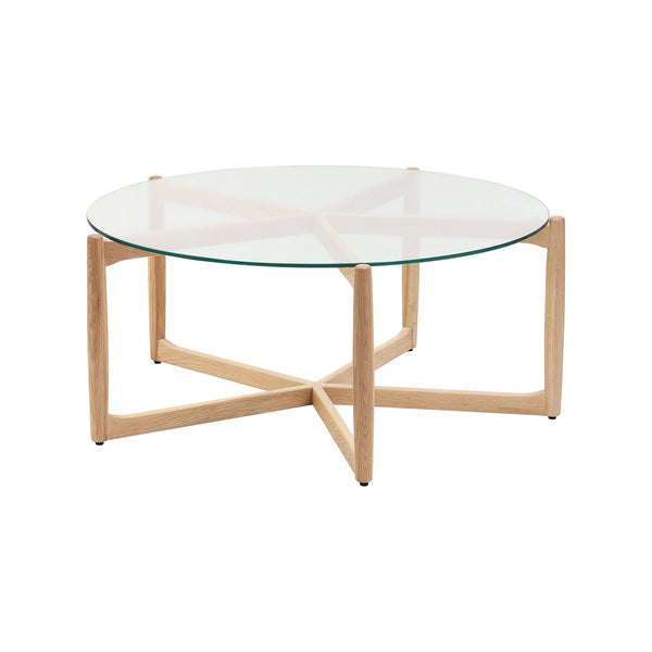 Hetta Natural Solid Oak and Tempered Glass Round Coffee Table