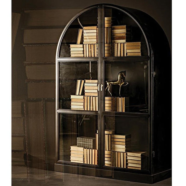 Yoke Hutch Black Curio Buffet Glass Doors Cabinet-Buffets & Curios-Noir-LOOMLAN