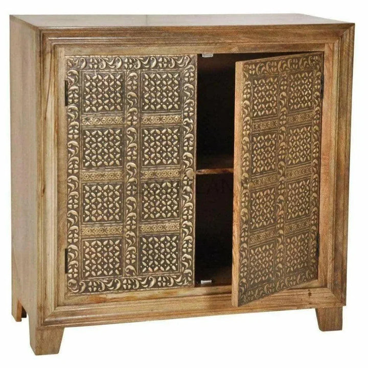 40" Wood Brass Accent Cabinet 2 Doors Zaley - LOOMLAN - LOOMLAN - Accent Cabinets