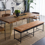 Zancor Bench - Tan Leather with Gunmetal-Dining Benches-SUNPAN-LOOMLAN