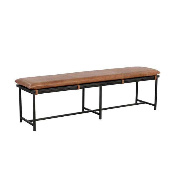 Zancor Bench - Tan Leather with Gunmetal-Dining Benches-SUNPAN-LOOMLAN