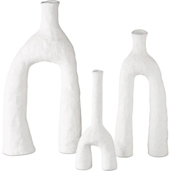 Zante Ceramic White Vase Set of 3 - LOOMLAN - Currey & Co - Vases & Jars