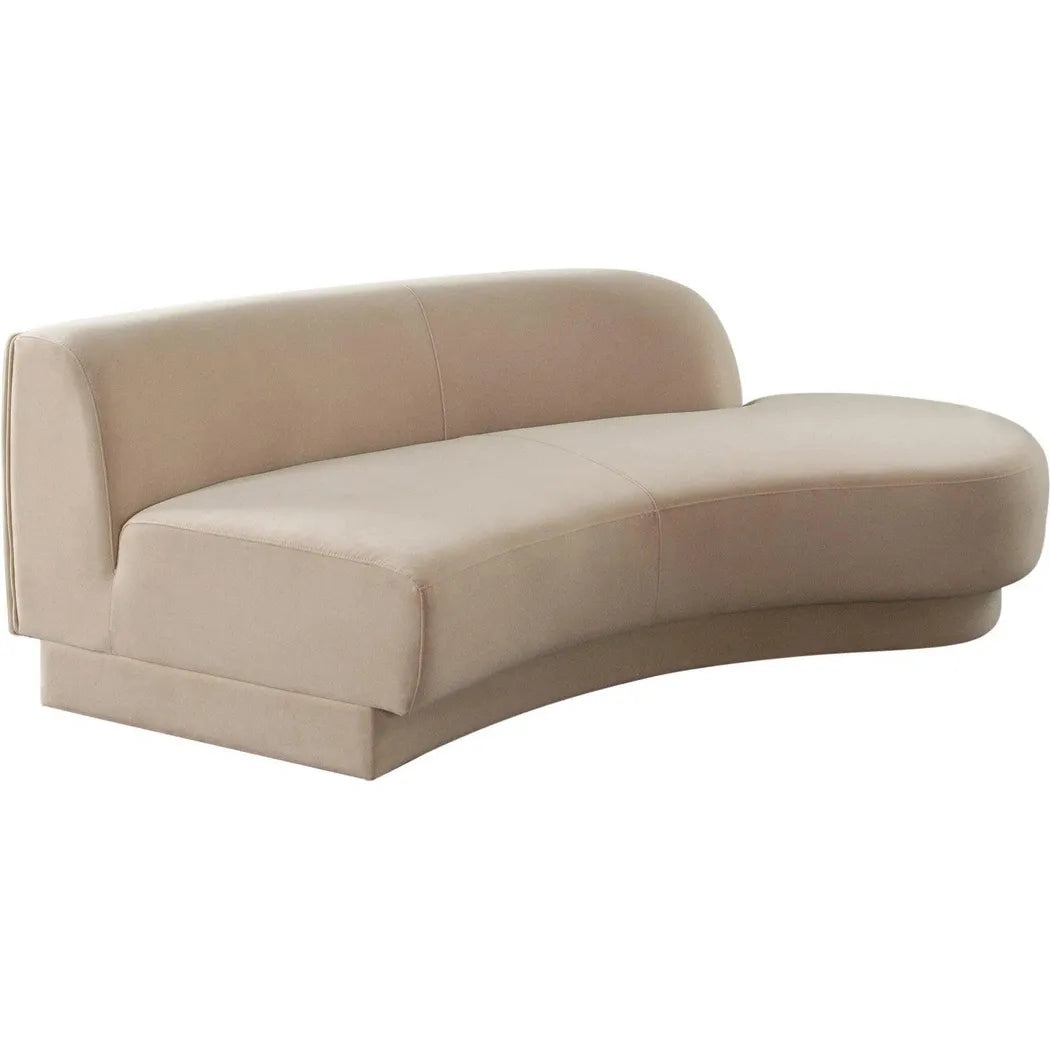 Zelda RF Curved Light Camel Performance Velvet Chaise