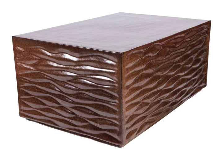 Zen Ceramic Rectangular Patio Coffee Table-Outdoor Coffee Tables-Seasonal Living-Pyrite Brown Gloss-LOOMLAN