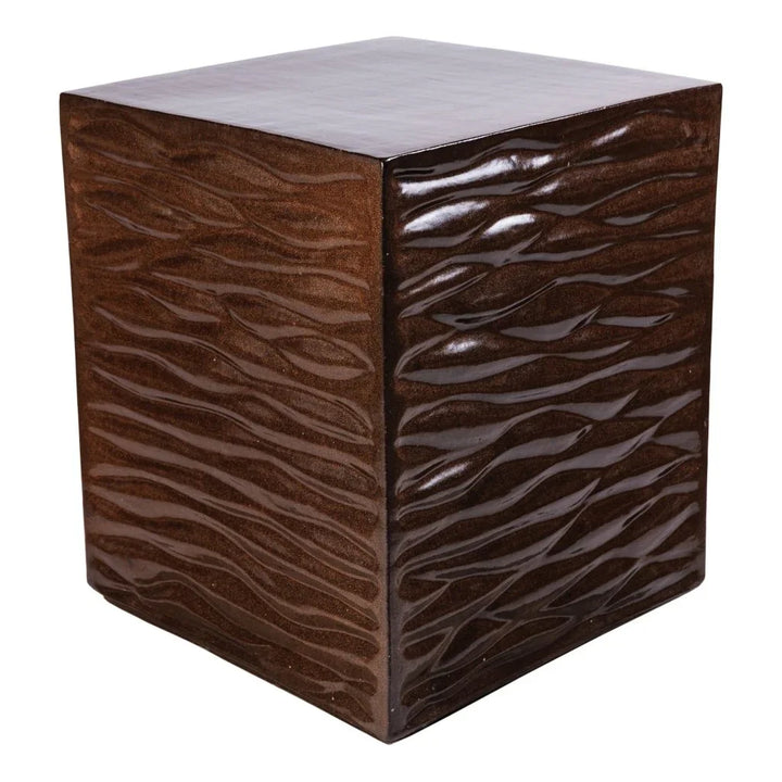 Zen Ceramic Square Garden Stool-Garden Stools-Seasonal Living-Pyrite Brown Gloss-LOOMLAN