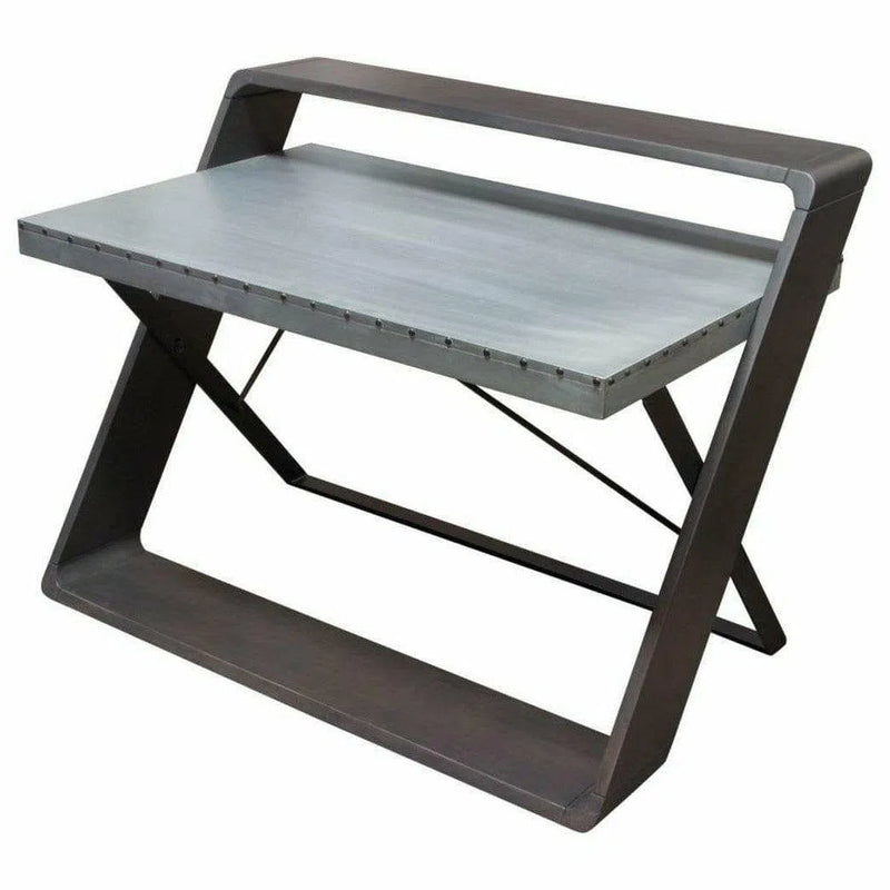 Zinc Top Writing Desk Mango Wood & Iron Base Home Office Desks LOOMLAN By Diamond Sofa