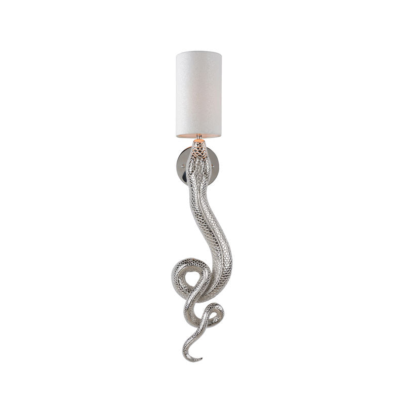 Sapera Snake Design Iron Made Wall Sconce-Wall Sconces-Wildwood-Silver/White-LOOMLAN