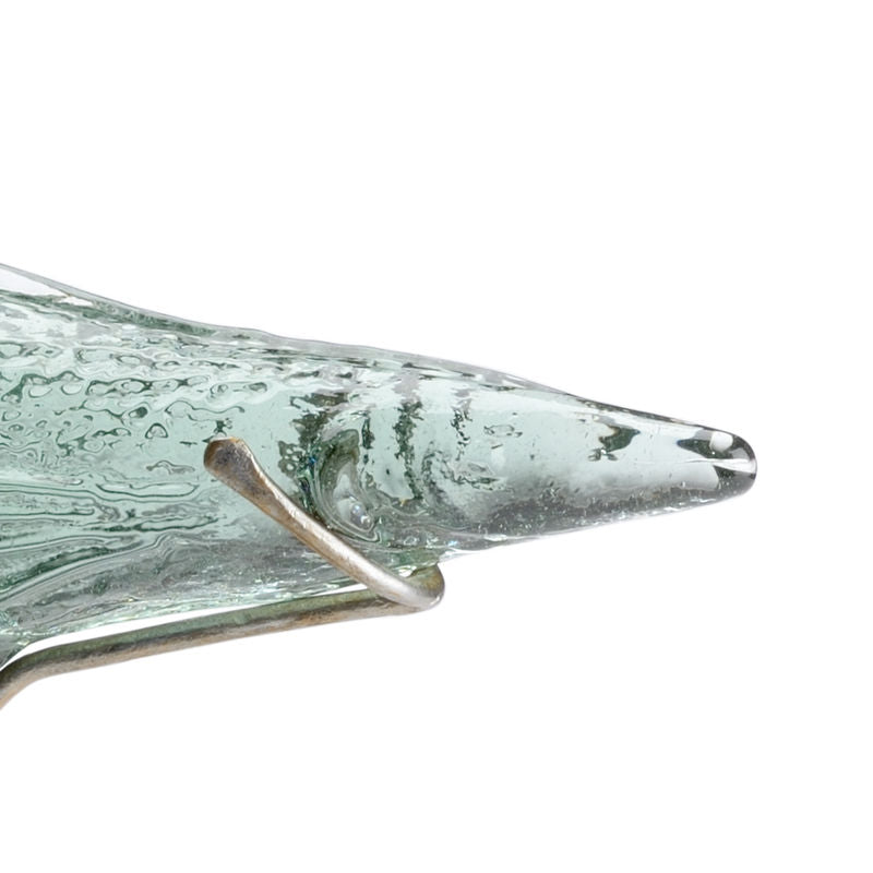 Flying Fish Green Glass On Iron Stand Sculpture