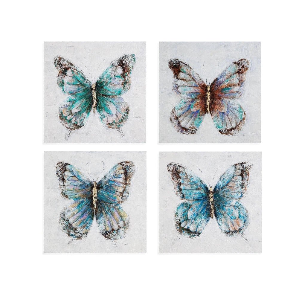 Acrylic Painted Metallic Butterflies Canvas Art 4PC - LOOMLAN - Bassett Mirror - Canvas Art