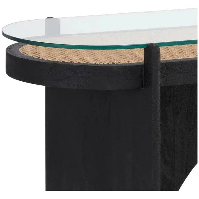 Adora Console Table Modern Glass Rattan Wood - LOOMLAN - SUNPAN - Console Tables