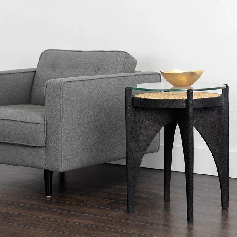 Adora End Table Modern With Glass And Rattan - LOOMLAN - Side Tables