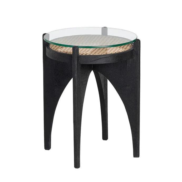 Adora End Table Modern With Glass And Rattan - LOOMLAN - Side Tables