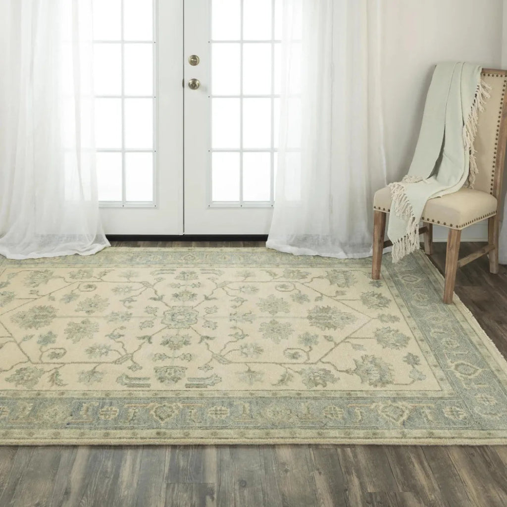 Afta Border Pastel Teal Large Area Rugs For Living Room - LOOMLAN - LOOMLAN - Area Rugs