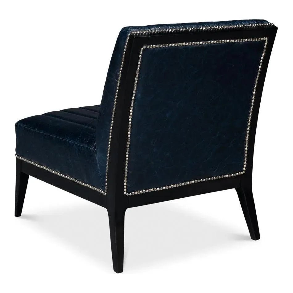 Agave Leather Blue Armless Slipper Chair - LOOMLAN - Sarreid - Accent Chairs