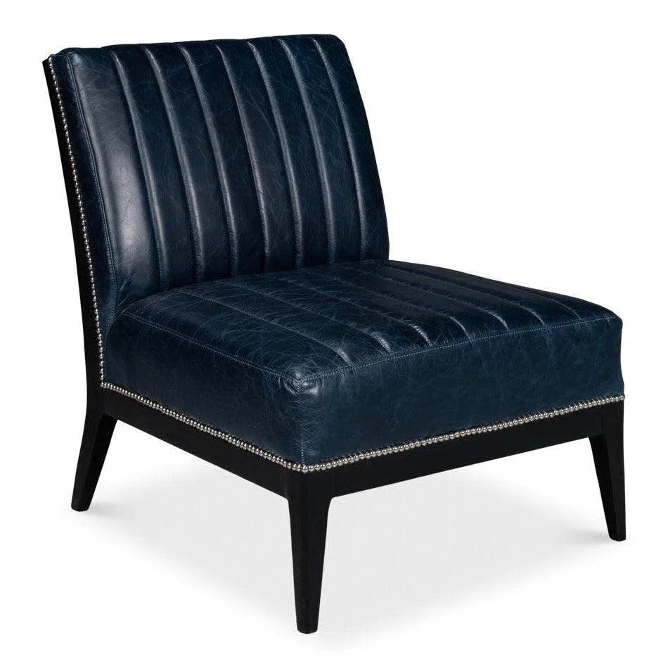 Agave Leather Blue Armless Slipper Chair - LOOMLAN - Sarreid - Accent Chairs