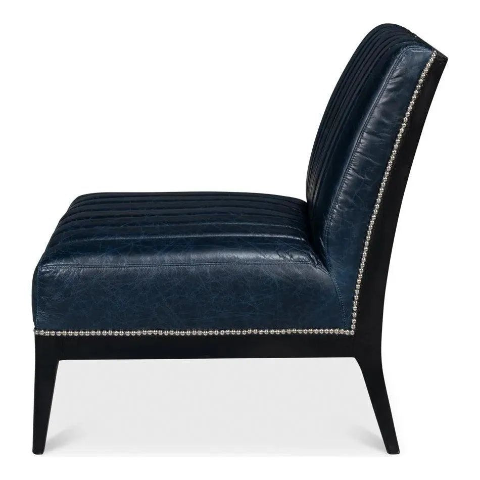 Agave Leather Blue Armless Slipper Chair - LOOMLAN - Sarreid - Accent Chairs