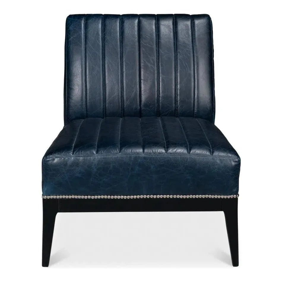 Agave Leather Blue Armless Slipper Chair - LOOMLAN - Sarreid - Accent Chairs