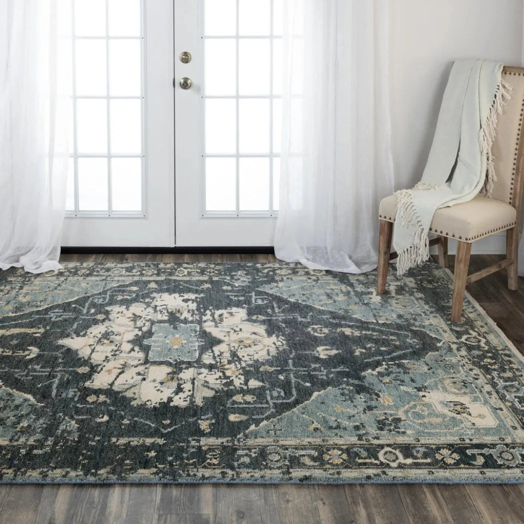 Agay Medallion Dark Blue Large Area Rugs - LOOMLAN - LOOMLAN - Area Rugs