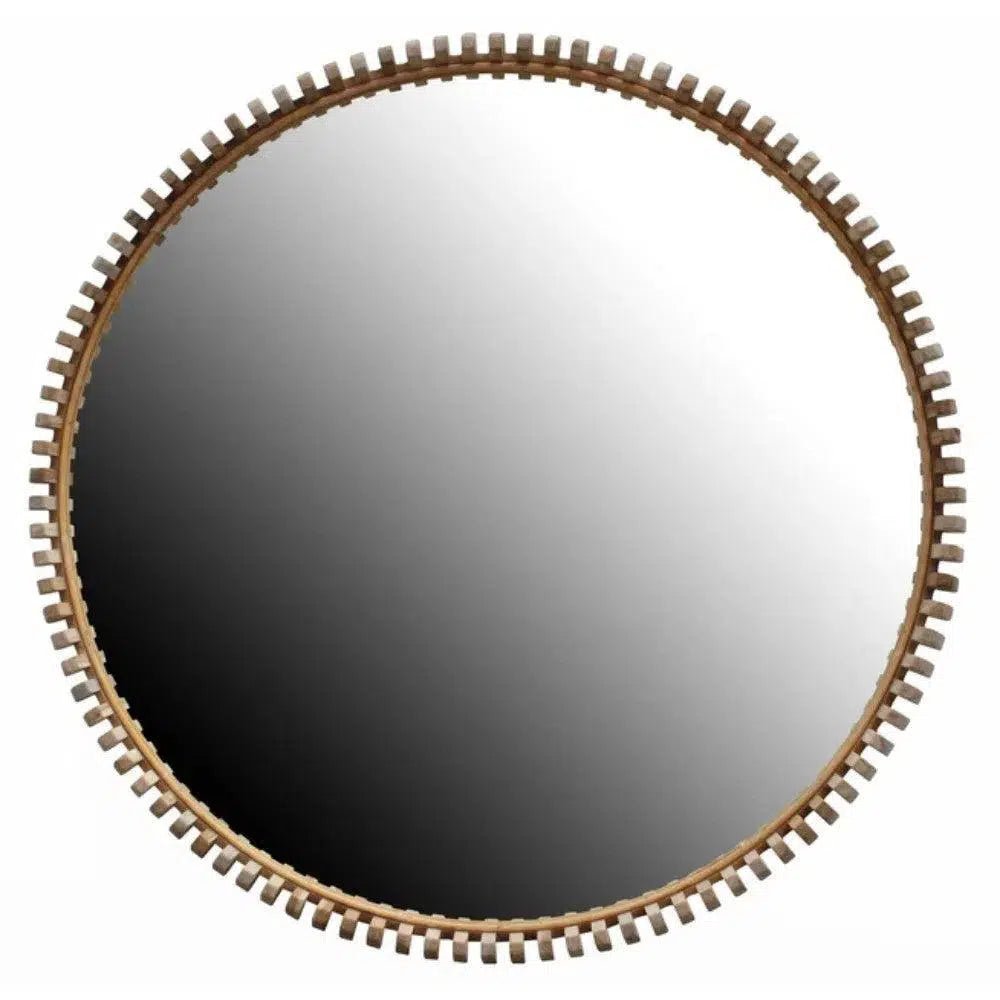 Alder Natural Teak Wood Round Wall Mirror - LOOMLAN - Artesia - Wall Mirrors