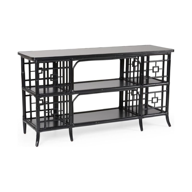 Alexa Rattan Framed Black Sofa Table - LOOMLAN - Console Tables